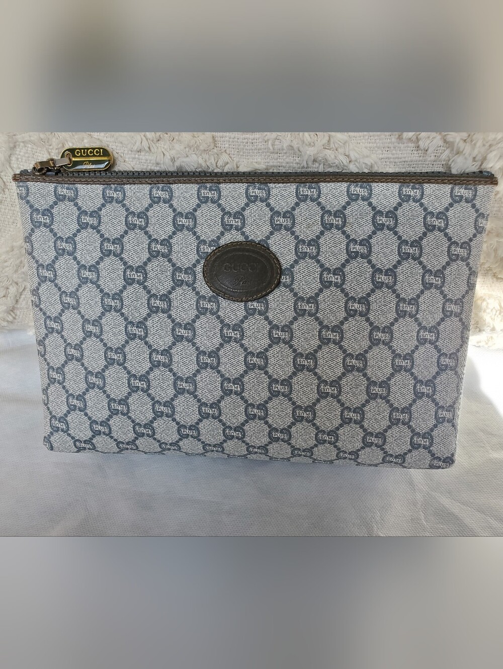 Gucci Blue and Cream Monogram Clutch